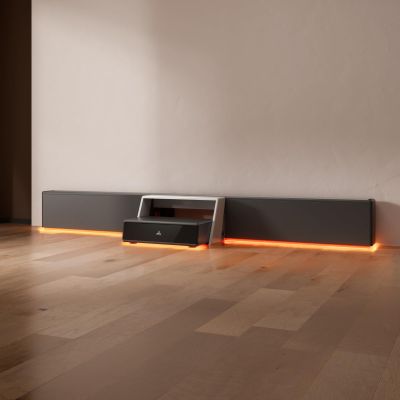 AWOL RGB Glow Station, 120" Universal UST Projector Stand/Base with RGB Ambient Lighting, Remote-Control LED, Cable Management & 4-Outlet Power, Fits Most Ultra-Short-Throw Projectors