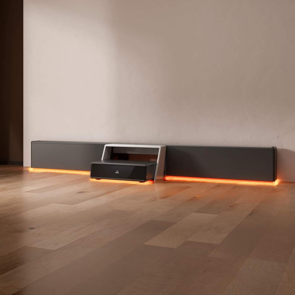 AWOL RGB Glow Station, 120" Universal UST Projector Stand/Base with RGB Ambient Lighting, Remote-Control LED, Cable Management & 4-Outlet Power, Fits Most Ultra-Short-Throw Projectors