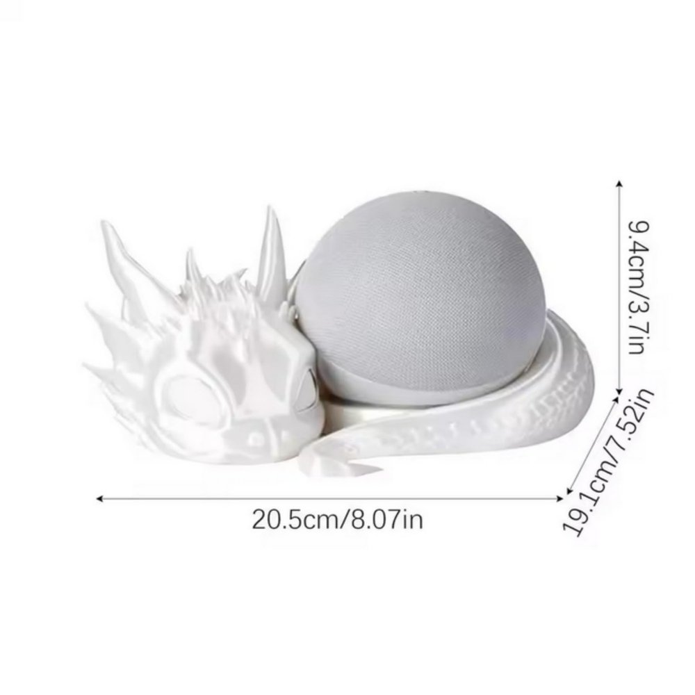 3D Printed Dragon Stand Speaker Bracket for Echo Dot 4th/5th Generation, Desktop and Bookshelf Mounting Holder (White)