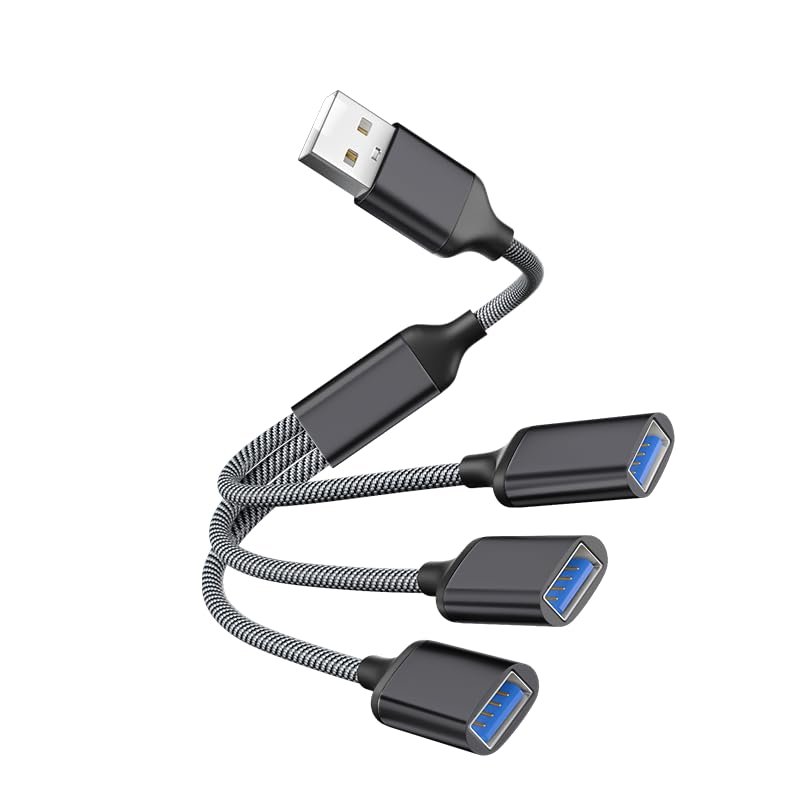 3-Port USB Splitter Hub Power Adapter for Computer Tower, Flash Drive, Keyboard (Black)
