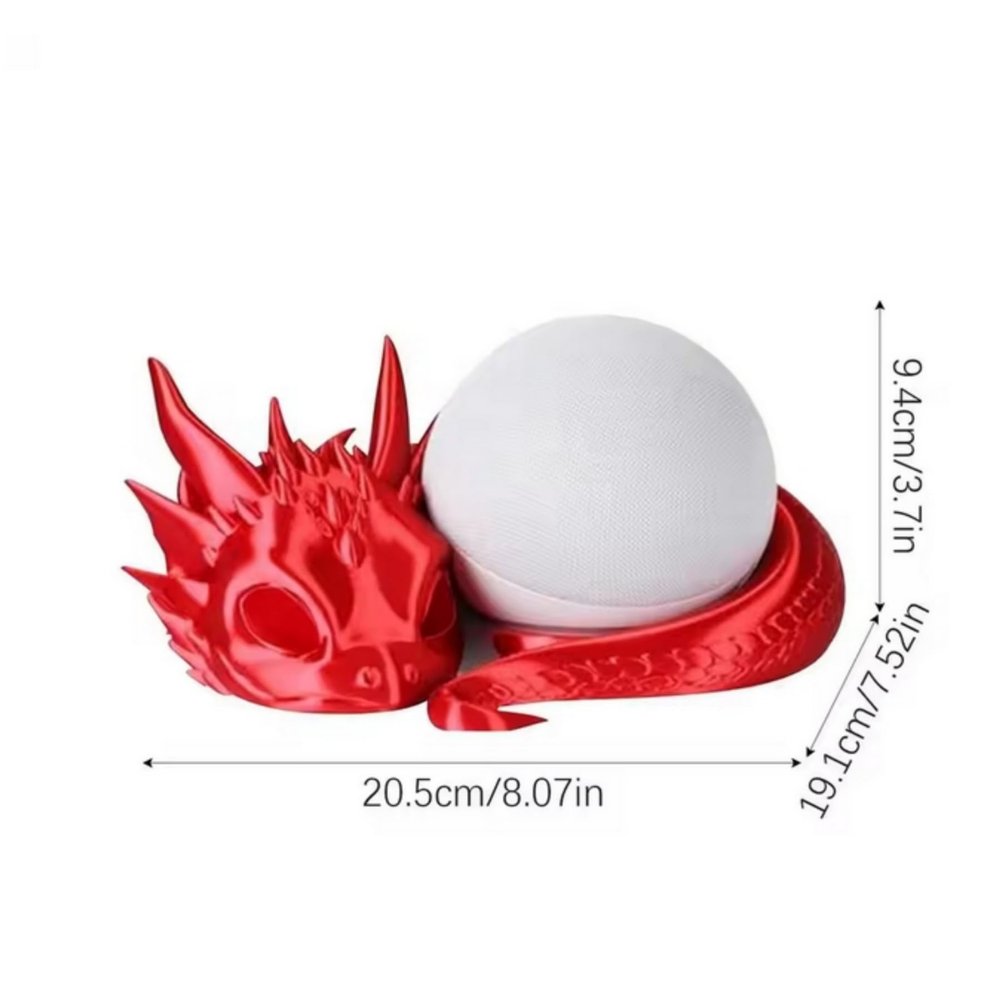3D Printed Dragon Stand Speaker Bracket for Echo Dot 4th/5th Generation, Desktop and Bookshelf Mounting Holder (Red)
