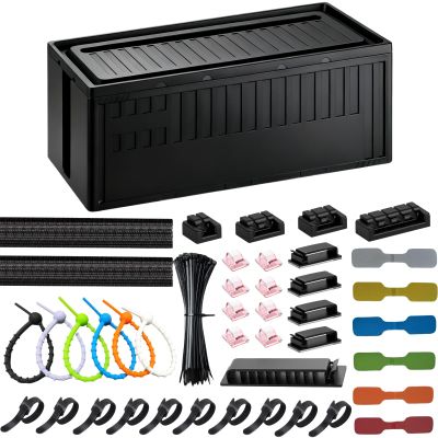 Cable Box - [142Pcs] Cable Management Kit, Medium Cord Hider Box to Conceal Power Strip Holder on Desk or Floor, Under Desk Cable Management Kit Cable Organizer Box, TV Cord Organizer Box, Black