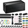 Cable Box - [142Pcs] Cable Management Kit, Medium Cord Hider Box to Conceal Power Strip Holder on Desk or Floor, Under Desk Cable Management Kit Cable Organizer Box, TV Cord Organizer Box, Black view 1