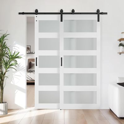 48''84 in. Glass Shape Bypass Manufactured Wood Barn Door with Installation Hardware Kit(Size not Include Overlap Area:7 inch)