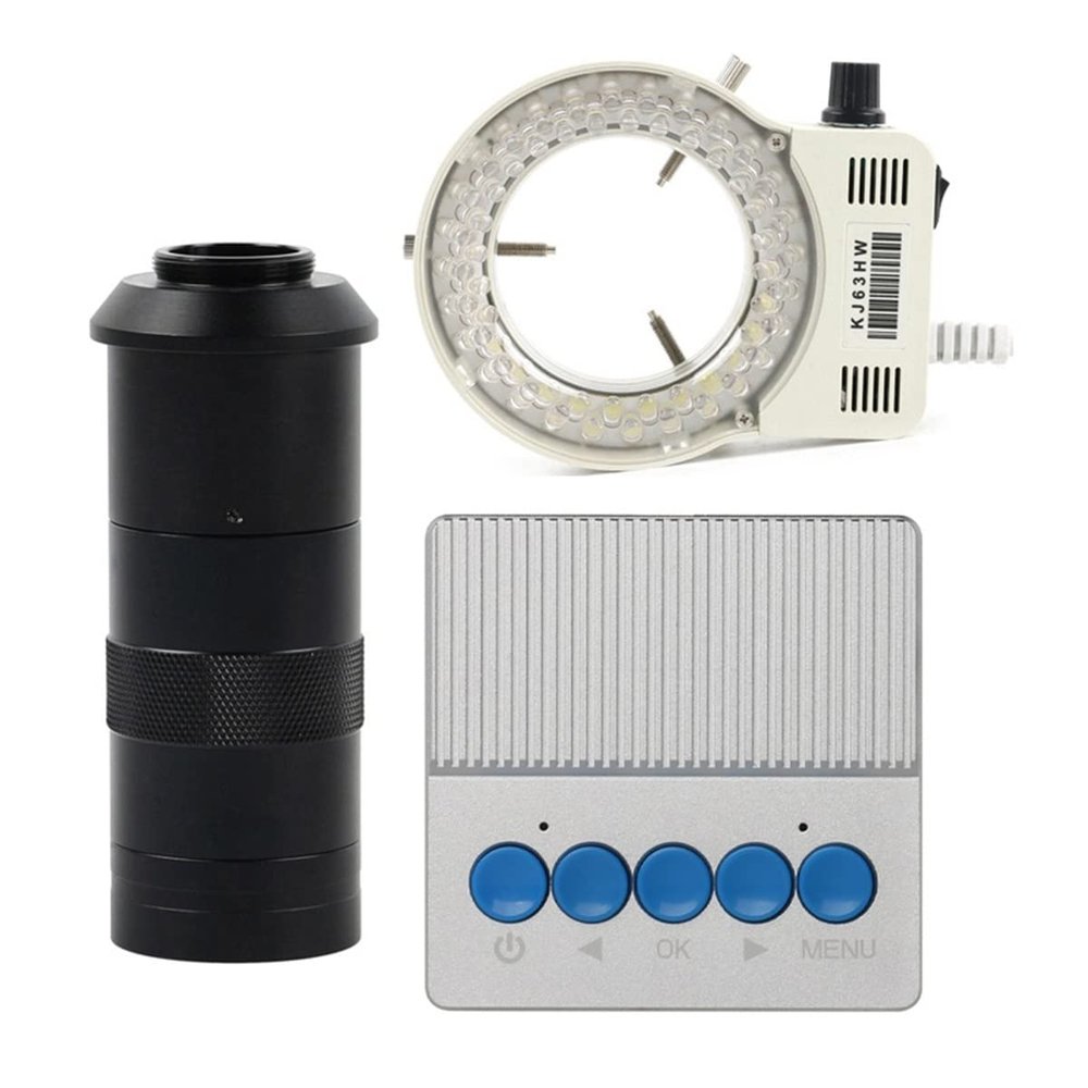 Microscope Accessories Kit 4K 38MP HDMI USB Video Microscope Camera Zoom C Mount LED Light Industrial Microscopio Microscope Slides(with 100X Lens Light)