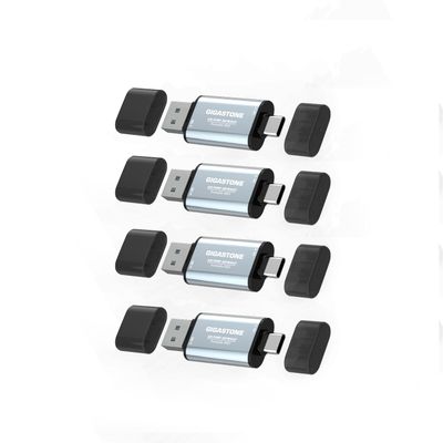 Gigastone Duo Go USB-A+C 1TB (4-Pack) Dual External Portable SSD 500MB/s Glossy Surface, Supports Apple 4K 60fps ProRes HDR Video Recording USB3.2 Gen 2 for iPhone 16 PS5 Mac iPad Laptop Android