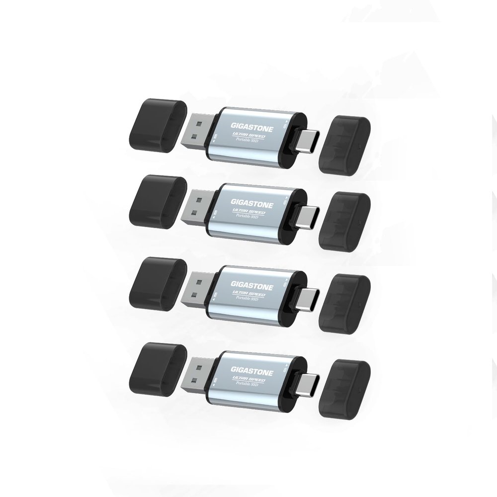Gigastone Duo Go USB-A+C 1TB (4-Pack) Dual External Portable SSD 500MB/s Glossy Surface, Supports Apple 4K 60fps ProRes HDR Video Recording USB3.2 Gen 2 for iPhone 16 PS5 Mac iPad Laptop Android