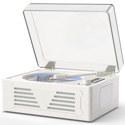 Portable CD Player with Bluetooth for Home CD Player with Built-in Speakers,Compact Desktop Design,USB,AUX,Headphone Jack,Vintage CD Player for Music Lovers (White Wood)
