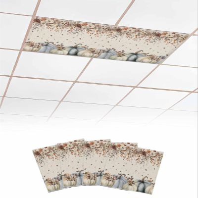 4 Pack Fluorescent Light Cover for Ceiling Lights, Navy Blue Pumpkin Fall Magnetic Classroom Light Filters 4x2 Feet, Thanksgiving Leaves Floral Rustic Decorative Ceiling Shade Panel for Office