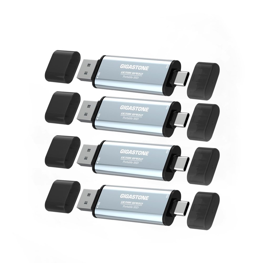 Gigastone Duo Go USB-A+C 1TB (4-Pack) Dual External Portable SSD 1,050MB/s Glossy Surface, Supports Apple 4K 60fps ProRes HDR Video Recording USB3.2 Gen 2 for iPhone 16 PS5 Mac iPad Laptop Android
