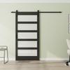 42in x 84in Glass Sliding Barn Door with 7FT Barn Doors and Hardware Included, 5-Panel Frosted Glass, Water-Resistant PVC Coating, Pre-Drilled Easy Assembly, Black, Fit Opening 38''-41'' x 82'' view 2