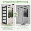 42in x 84in Glass Sliding Barn Door with 7FT Barn Doors and Hardware Included, 5-Panel Frosted Glass, Water-Resistant PVC Coating, Pre-Drilled Easy Assembly, Black, Fit Opening 38''-41'' x 82'' view 4
