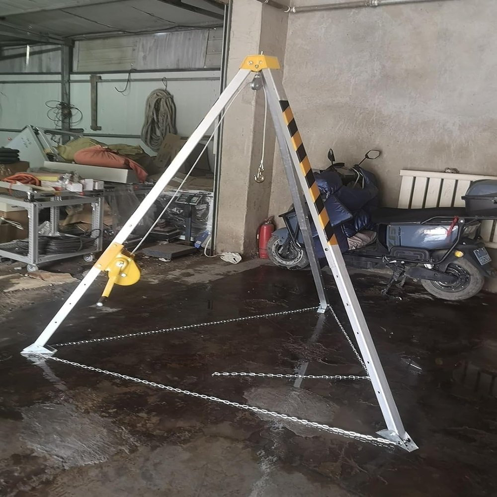 GDMEPMU Heavy Duty Aluminum Alloy Tripod Kit for Confined Space Rescue - Self Locking Hand Winch (1200/1800/2600 LBS) with Safety Belt Emergency Recovery System