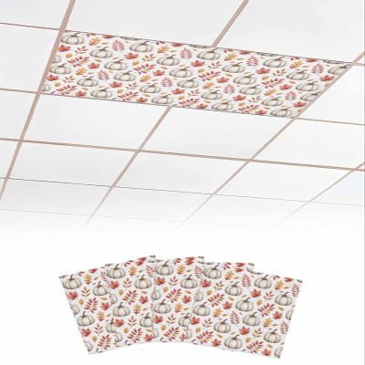 4 Pack Fluorescent Light Cover for Ceiling Lights, White Pumpkins Fall Magnetic Classroom Light Filters 4x2 Feet, Thanksgiving Maple Leaf Autumn Rustic Decorative Ceiling Shade Panel for Office