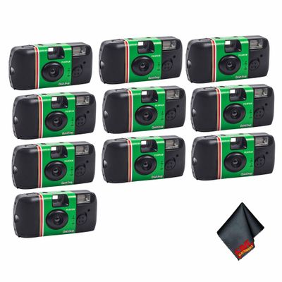 FUJIFILM QuickSnap Flash 400 One-Time-Use Disposable Camera (27 Exposures, 5X 2-Pack) Bundle with Microfiber Cleaning Cloth