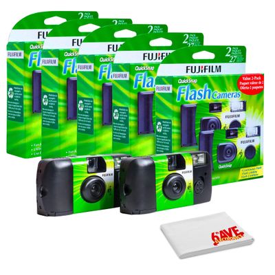 FUJIFILM QuickSnap Flash 400 One-Time-Use Disposable Camera with Flash (5X 2 Pack) Bundle with Microfiber Cleaning Cloth