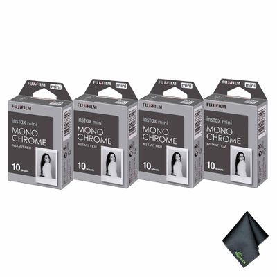 FUJIFILM INSTAX MINI Monochrome Instant Film (40 Exposures) Bundle with Microfiber Cleaning Cloth