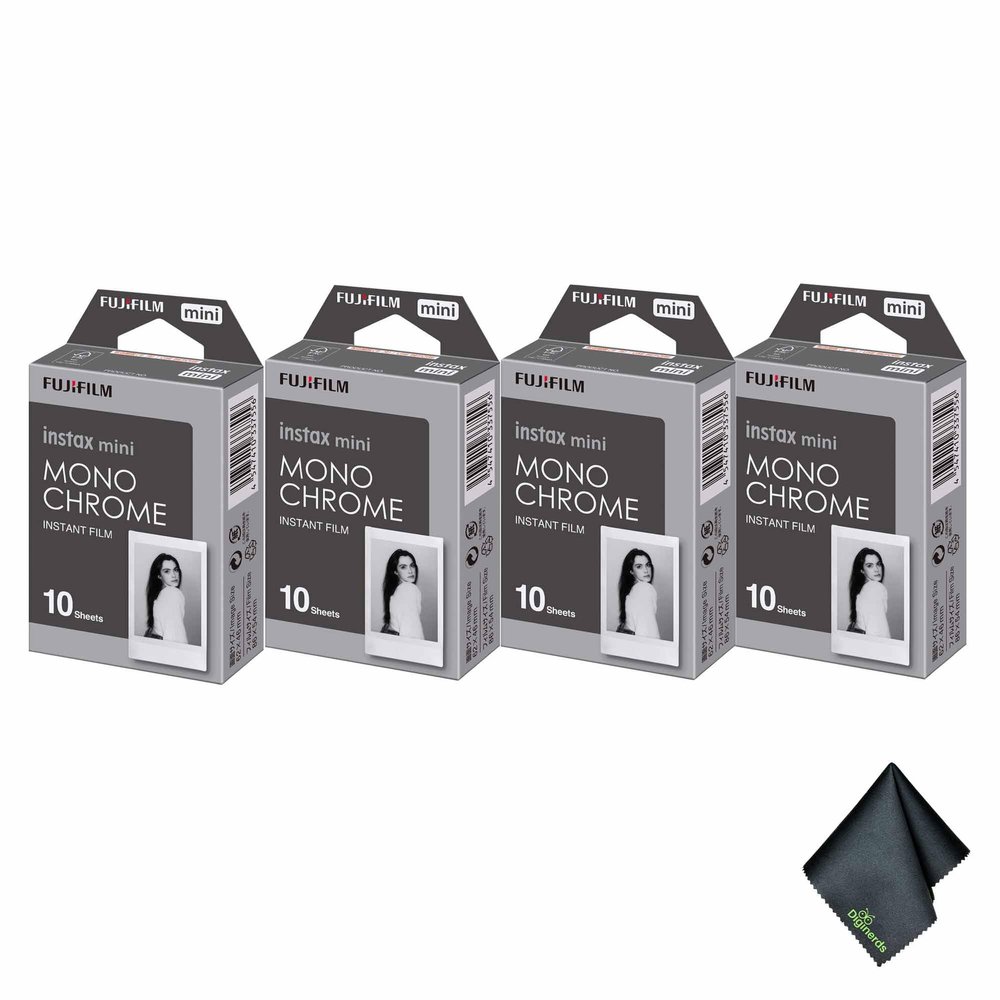 FUJIFILM INSTAX MINI Monochrome Instant Film (40 Exposures) Bundle with Microfiber Cleaning Cloth