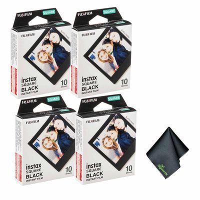FUJIFILM INSTAX Square Black Instant Film (40 Exposures) Bundle with Microfiber Cleaning Cloth