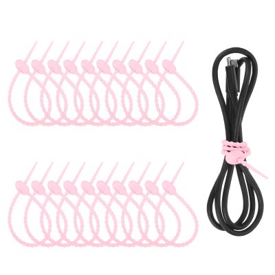 uxcell 20 Pcs Silicone Ties Bag Clip, 8.5 Inch Multi Purpose Silicone Zip Ties Reusable Rubber Zip Tie, Cable Strap Cord Organizer for Home Office Food Bag Wires Cables, Pink