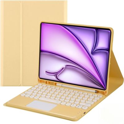 AnMengXinLing Keyboard Case for iPad Air 13 Inch (M3/M2)/ Pro 12.9 inch (3/4/5/6th Gen) with Pencil Holder, Magnetic Detachable Keyboard with Multi-Touch Trackpad,Yellow