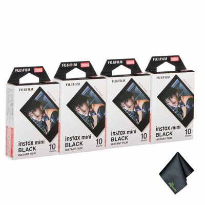 FUJIFILM INSTAX MINI Black Instant Film (40 Exposures) Bundle with Microfiber Cleaning Cloth