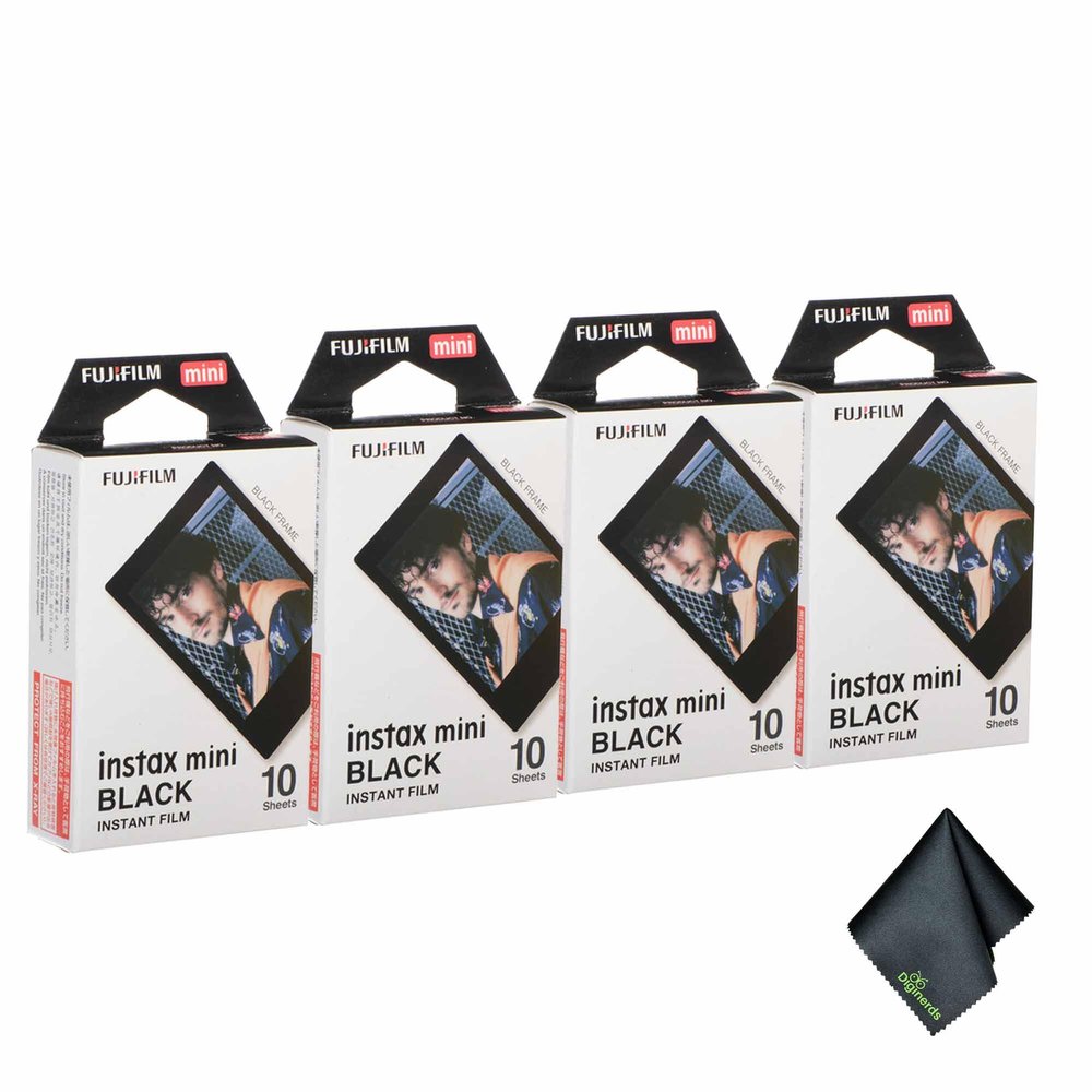FUJIFILM INSTAX MINI Black Instant Film (40 Exposures) Bundle with Microfiber Cleaning Cloth