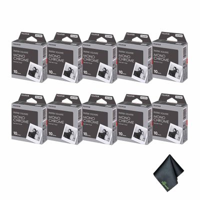 FUJIFILM INSTAX Square Monochrome Instant Film (100 Exposures) Bundle with Microfiber Cleaning Cloth