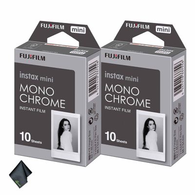 FUJIFILM INSTAX MINI Monochrome Instant Film (20 Exposures) Bundle with Microfiber Cleaning Cloth