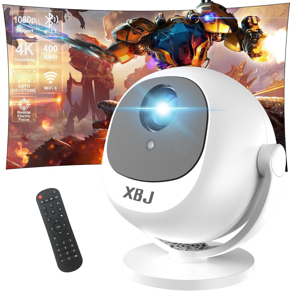 [Built-in Apps] 5G WiFi Bluetooth Smart 360 Rotatable Projector,4K support HD Portable Projector, Mini Projector with Stereo Speaker. IndoorOutdoor,Compatible with TVStick Smartphone/ pc(With App)