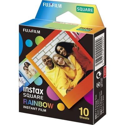 Fujifilm Square Instant Film Variety Pack  Rainbow, Sunset, Monochrome, Black, White Marble  5 Styles, 10 Sheets Each  Compatible with Instax Square Cameras (Rainbow / 10 Sheets)