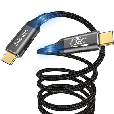 Zelcaum USB C Thunderbolt 5 Cable 120Gbps Bandwidth, 80Gbps Date, 16K 8K 4K Video Sync Display, 240W Fast Charging, Fully Compatible with Thunderbolt 4/3, Type USB-C, USB4 / Gen4 Devices 10FT