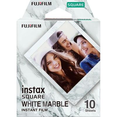 Fujifilm Square Instant Film Variety Pack  Rainbow, Sunset, Monochrome, Black, White Marble  5 Styles, 10 Sheets Each  Compatible with Instax Square Cameras (White Marble / 10 Sheets)