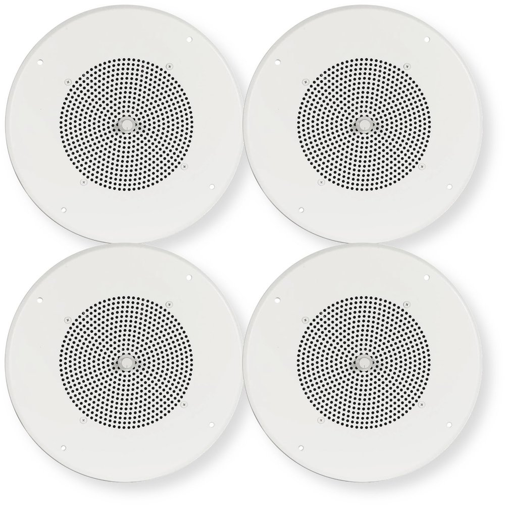 S810T725PG8U Pack of 4 Ceiling Speakers, 8-Inch Speaker, Bright White Grille, T725 Transformer, 70V/25V Compatible, Pre-Assembled