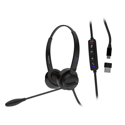 Adesso Xtream P4 USB C Headset with Microphone TAA Compliant Made in Taiwan Dual Connector Business Communication Headset Mute Volume Answer End Call Controls Windows Mac Compatible