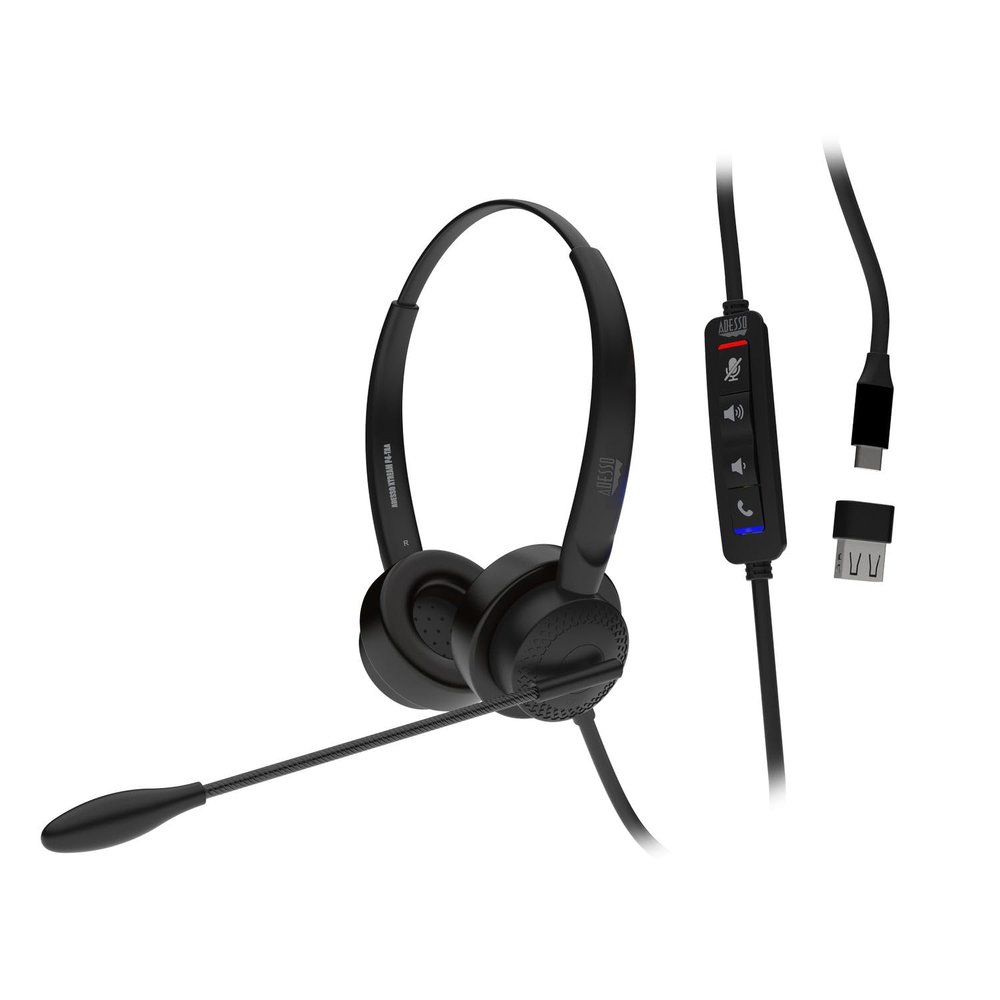Adesso Xtream P4 USB C Headset with Microphone TAA Compliant Made in Taiwan Dual Connector Business Communication Headset Mute Volume Answer End Call Controls Windows Mac Compatible