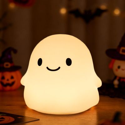 Daixinde Ghost Night Light for Kids, Cute Squishy Silicone Ghost Lamp, 50-Hour Rechargeable Bedside Light with Tap Control, 2 Brightness Levels, 30-Min Auto-Off Timer, Halloween Gifts