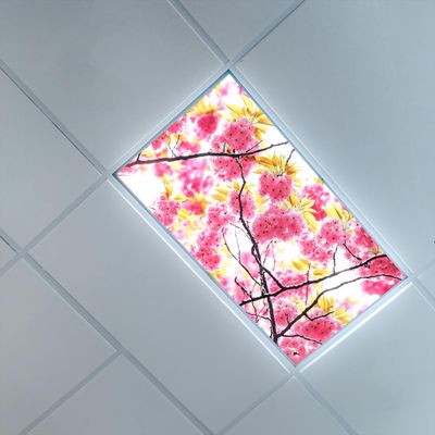 2ft x 4ft Fluorescent Light Cover for Ceiling,Spring Theme,Fluorescent Light Filters for School Home Office Drop Lamp Decor,Pink YellowSakura