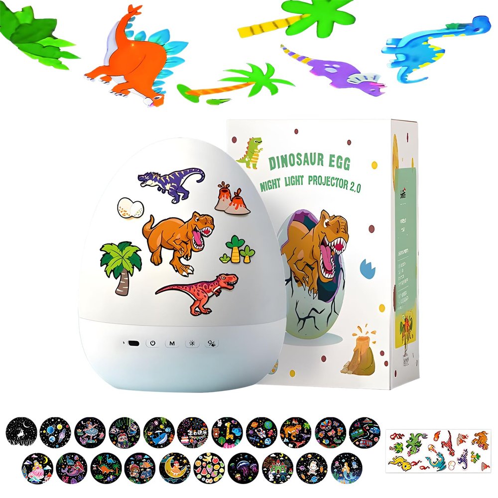 Dinosaur Egg Night Light Projector, Dinosaur Night Lights Projector, 360 Rotation & 21 Effects, Slient Lights for Ceiling Projector, Christmas Birthday Gifts for Boys (NO Music)