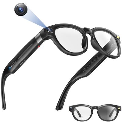 T.Chilyn AI Smart Glasses with 1080P HD Camera, AI Real-Time Translation, Bluetooth Audio Smart Glasses with Camera, Hands-Free Video Recorder for Travel, Sports, Outdoor Use (Black)
