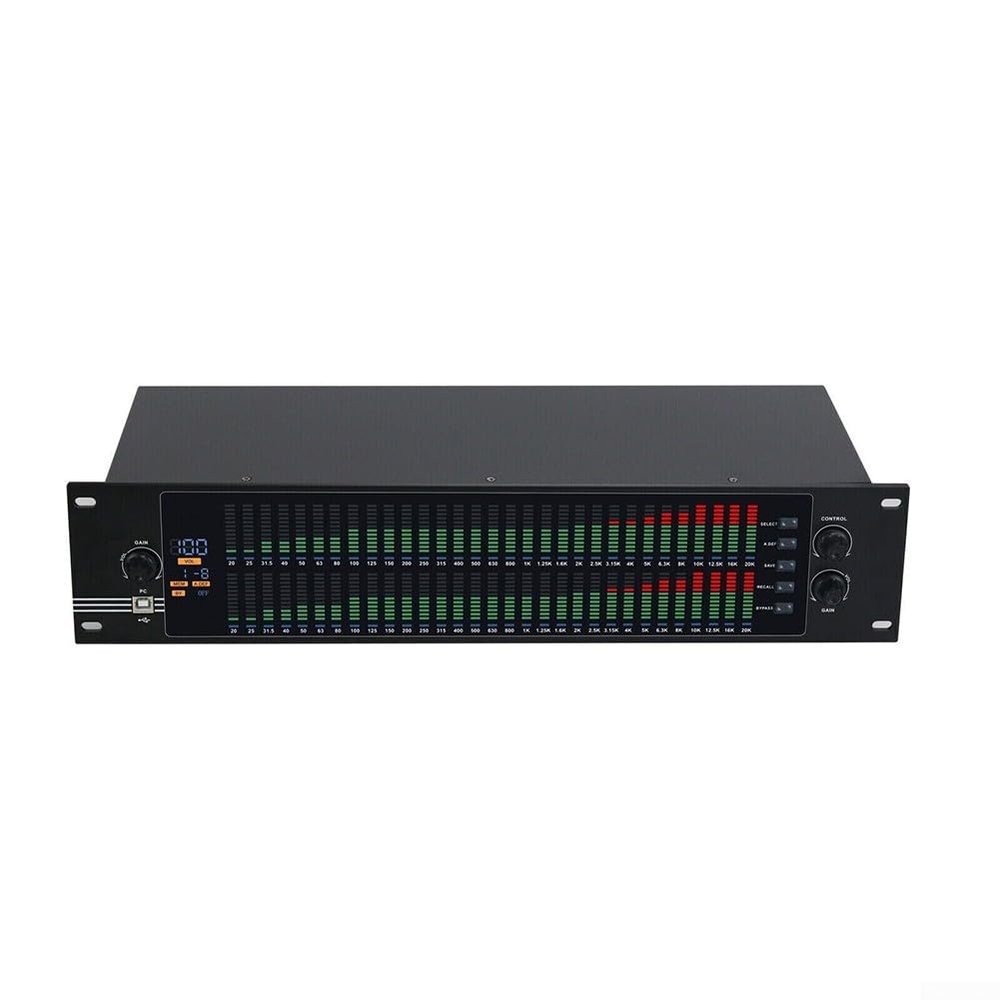EQ-323 Dual 31-Band Graphic Equalizer Digital Audio Processor With Spectrum Display, USB PC Control, LCD Screen For Stage, Studio, Home Theater, Radio