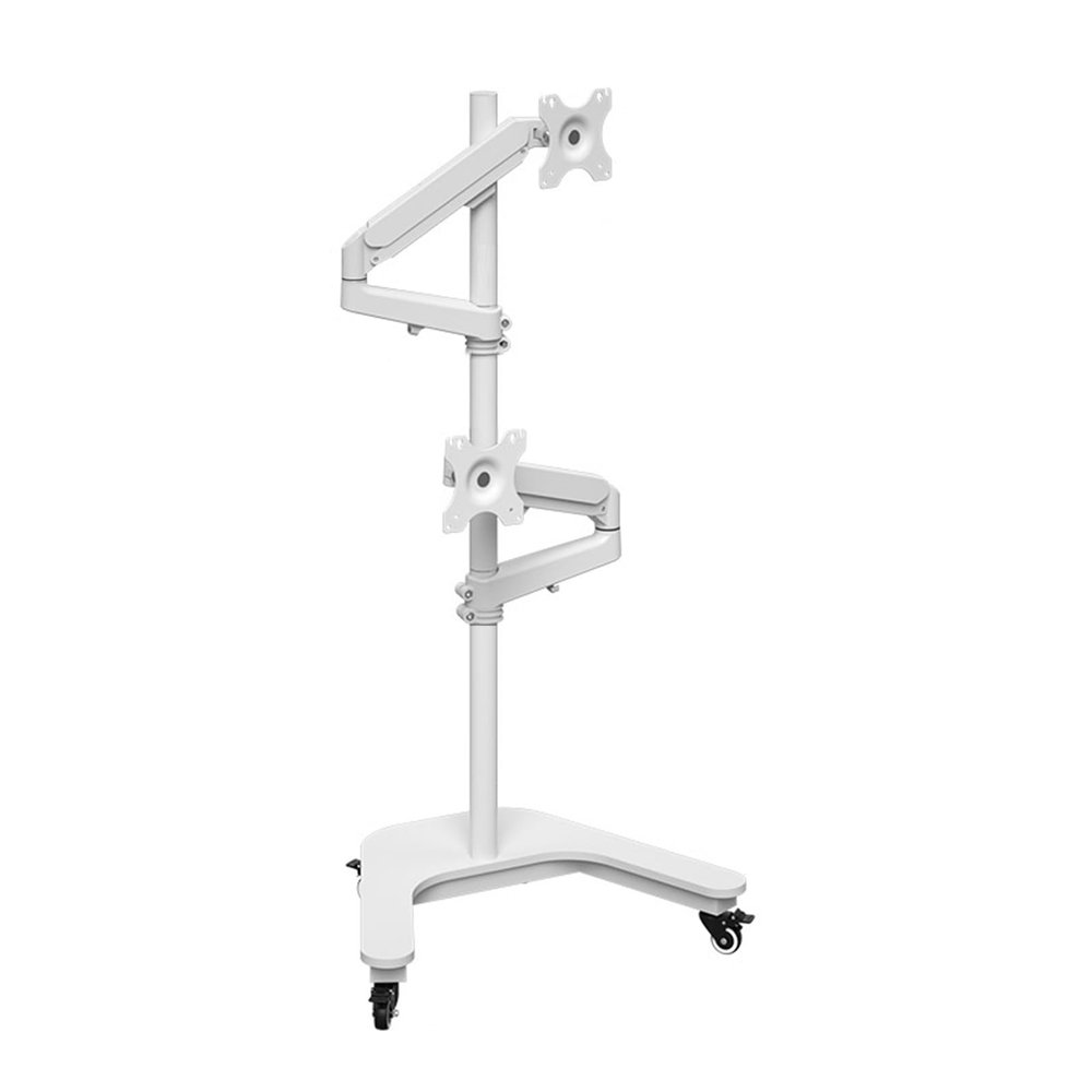 Laptop Floor Stand,Liftable Steel Shelf,Dual Screen with Roller,for Home Outdoor Office,Easy to Move(White)