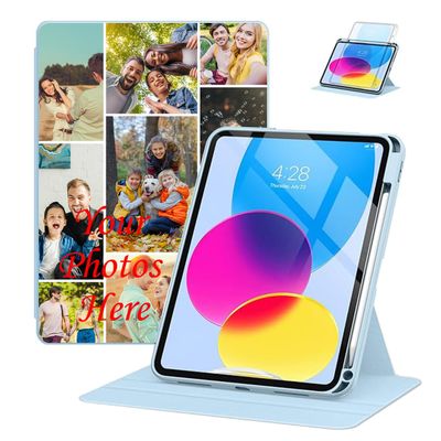 Custom Case for iPad Pro 10.5-inch 2017, 360 Degree Rotate Stand Protective Multi-Picture Case for Apple iPad Personalized Multi-Photo Cover Slim Lightweight Gift for Kids
