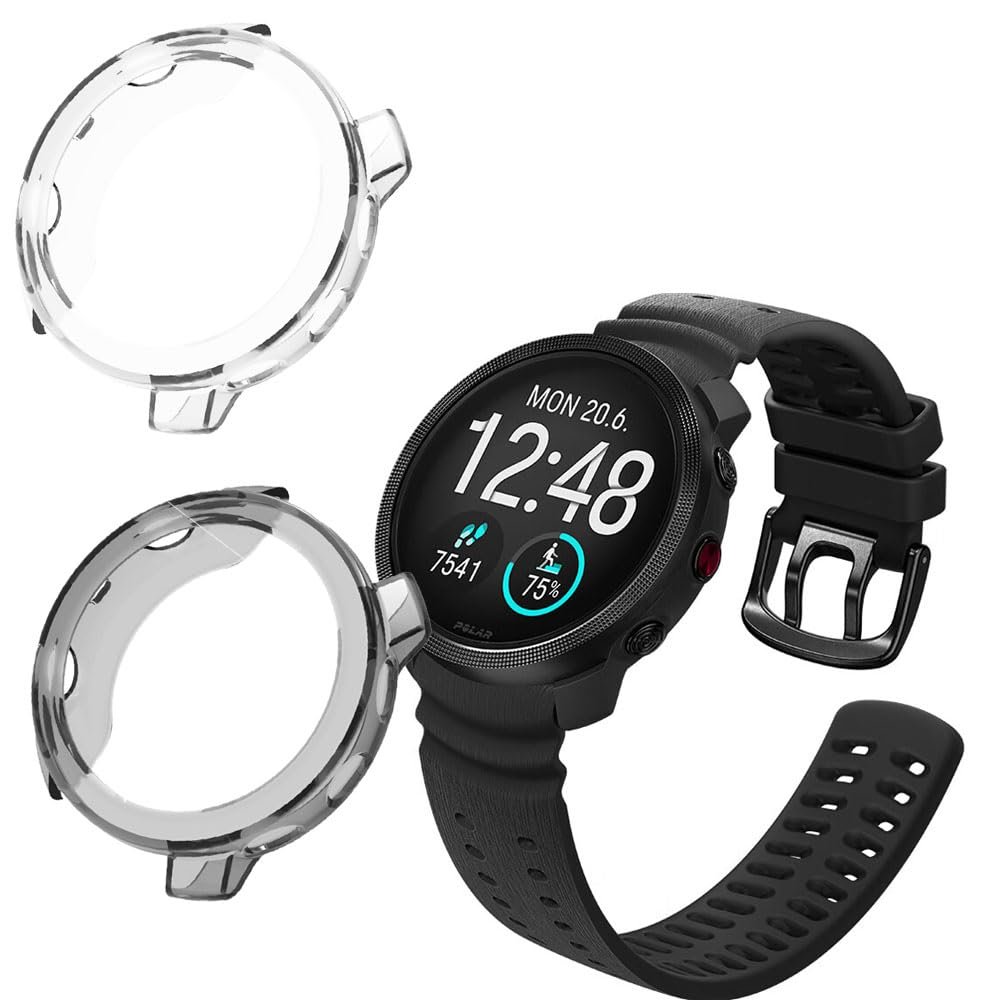2 Pack Cases Compatible with Polar Vantage V3 with Screen Protector, Flexible TPU Shockproof Scratch Proof Cover Case for Polar Vantage V3 Smartwatch (Gray/Clear)