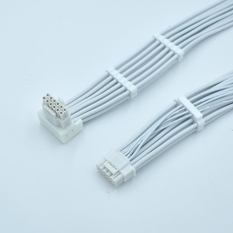 16AWG PCI-e 5.0 12VHPWR ATX3.0 600W 16-pin Male to Male Individual White Braided Cable (50CM) (16P UP Bend)