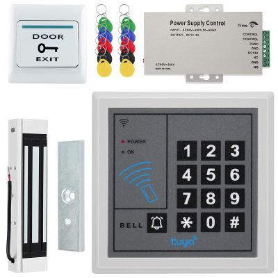 AccessShield Access Control System with Tuya Remote Unlocking,Power Supply DC 12V,Door Lock Release Switch,10Pcs ID 125KHZ Keychain,(Electric Lock)