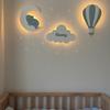 BugyBagy Dreamy Blue Collection 3-Piece Nursery Wall Lamp Blue Set: Cloud with Name, Elephant on Moon & Air Balloon with 25 White Stickers + 3 Mini Wooden Clouds view 2