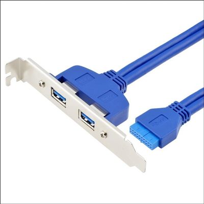 QQEURZSF 2 Ports USB 3.0 Female Back Panel to Motherboard 20pin Header Connector Cable Adapter with PCI Slot Plate Bracket 50cm(USB 3.0 Blue A)