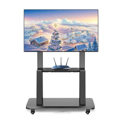 GHHDPXM Adjustable Height Mobile TV Cart for Large Size TV, Freestanding Universal TV Mount Stand with Media Storage Shelf, Black