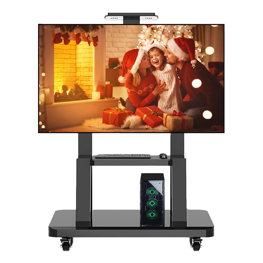 GHHDPXM TV Cart Stand Rolling Cart for 65/75 Inch TV, Metal Floorstanding TV Mount with Camera Shelf& Media Storage Shelf, for Tradeshows